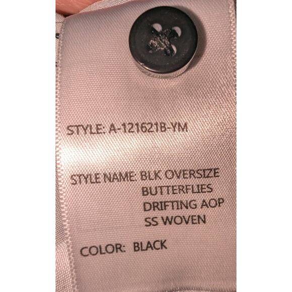 Mens Public Record Butterfly Pattern Button Up Short Sleeve Shirt Black Blue M - Picture 5 of 5